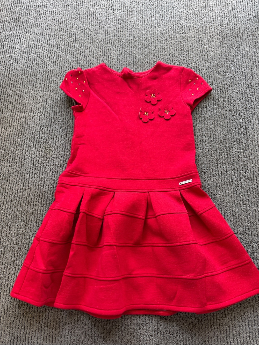 Mayoral Red Girls' Short Sleeve Floral Appliqué Dress